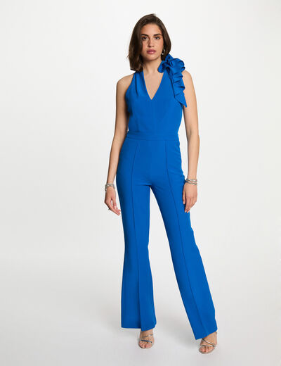 Combinaison longue volants bleu electrique femme