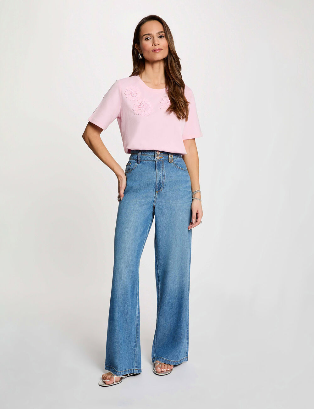 T-Shirt mit geradem Schnitt, Rundhals rosa damen