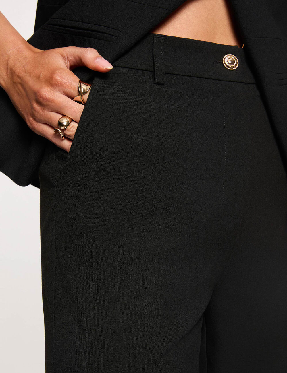 Pantalon droit taille haute noir femme