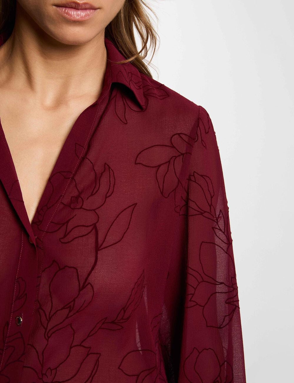 Bedrucktes Voile-Hemd bordeaux damen