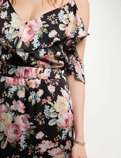 Midi-Rock mit Volants und Print mehrfarbig damen