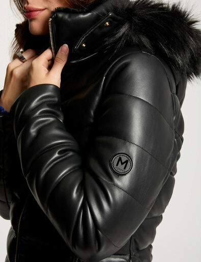 doudoune simili cuir capuche noir femme Doudoune simili cuir capuche noir femme