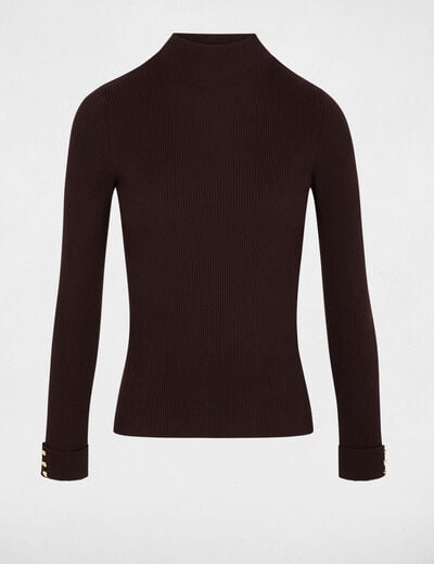 Pull col montant marron fonc&eacute; femme