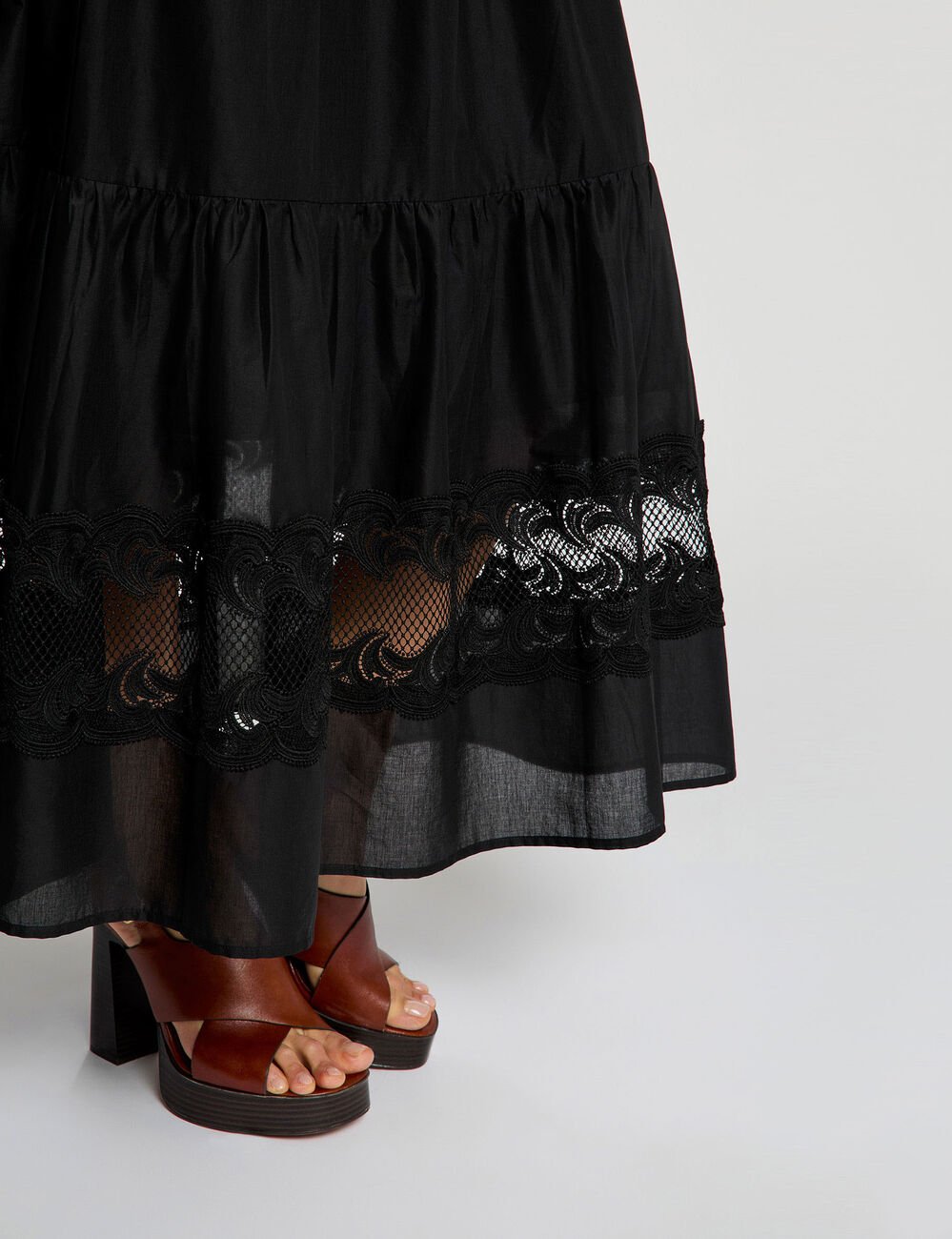 Jupe longue &agrave; &eacute;tages noir femme