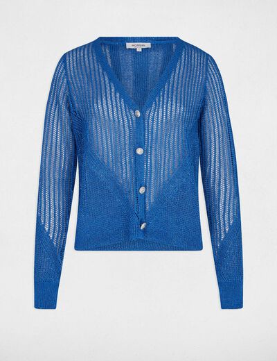Gilet manches longues ajouré bleu electrique femme