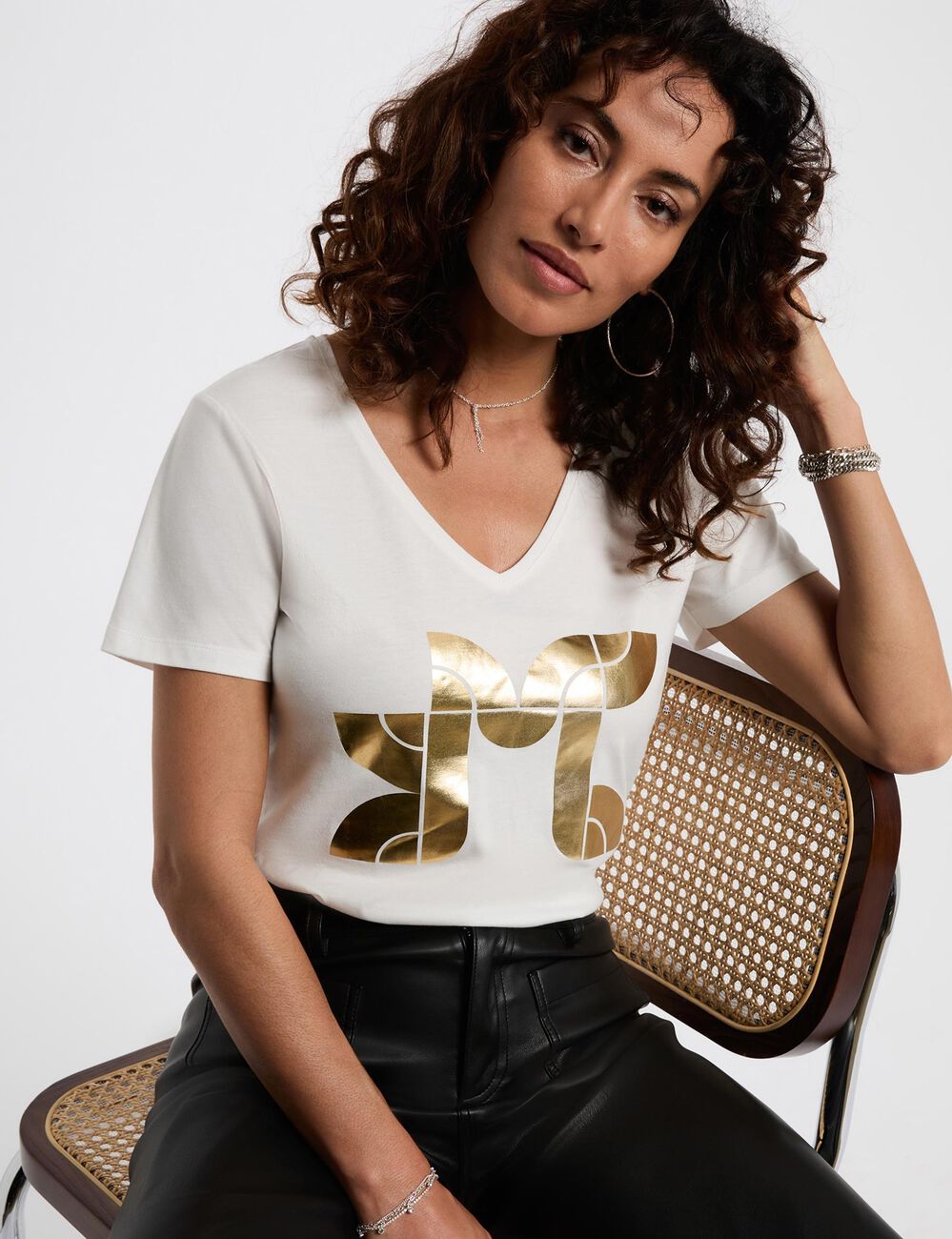 Kurz geschnittenes T-Shirt mit Druck weiss damen