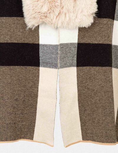 Poncho à détails imitation fourrure sable femme