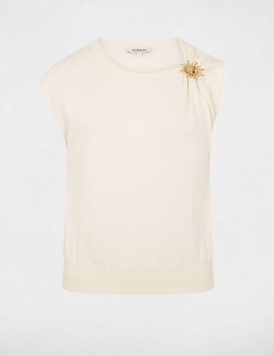 Top asym&eacute;trique sans manches ivoire femme
