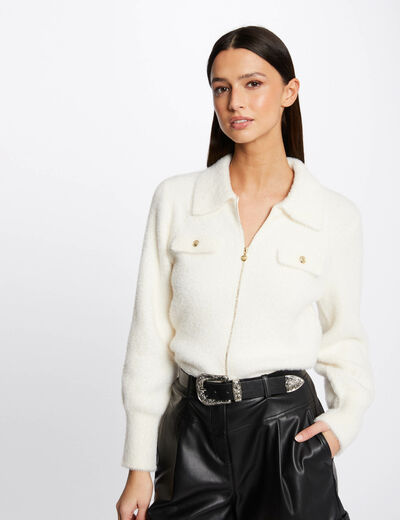Langarm Strickjacke mit Reverskragen elfenbein damen