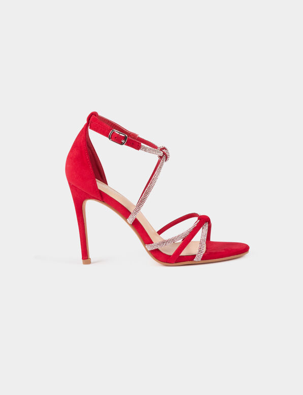 Absatzsandalen mit Strass-Riemchen rot damen