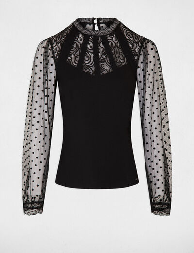 Langarmshirt mit Spitze schwarz damen