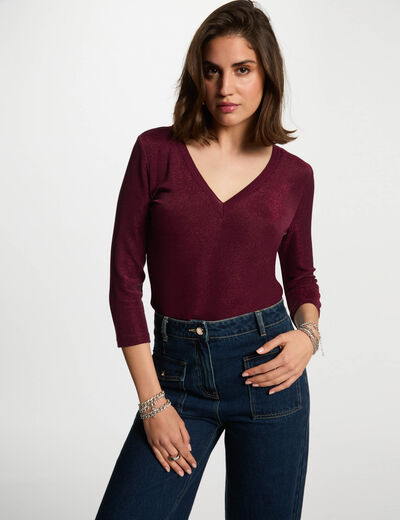 T-shirt manches 3/4 prune femme