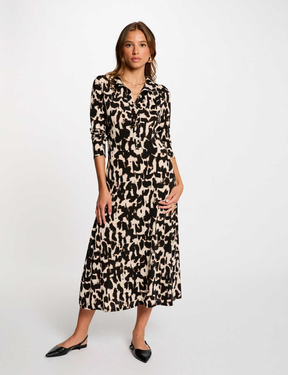Robe longue droite imprimée multicolore femme