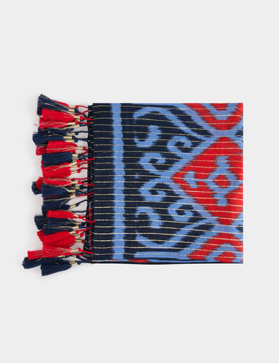 Schal mit Muster und Pompons mehrfarbig damen
