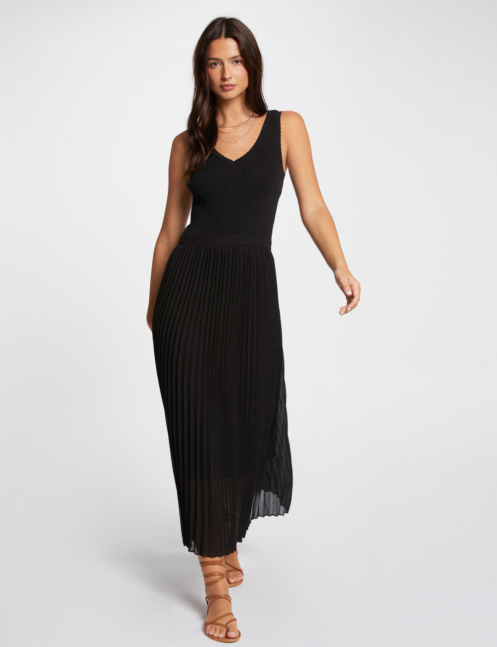 Langes tailliertes Strickkleid schwarz damen