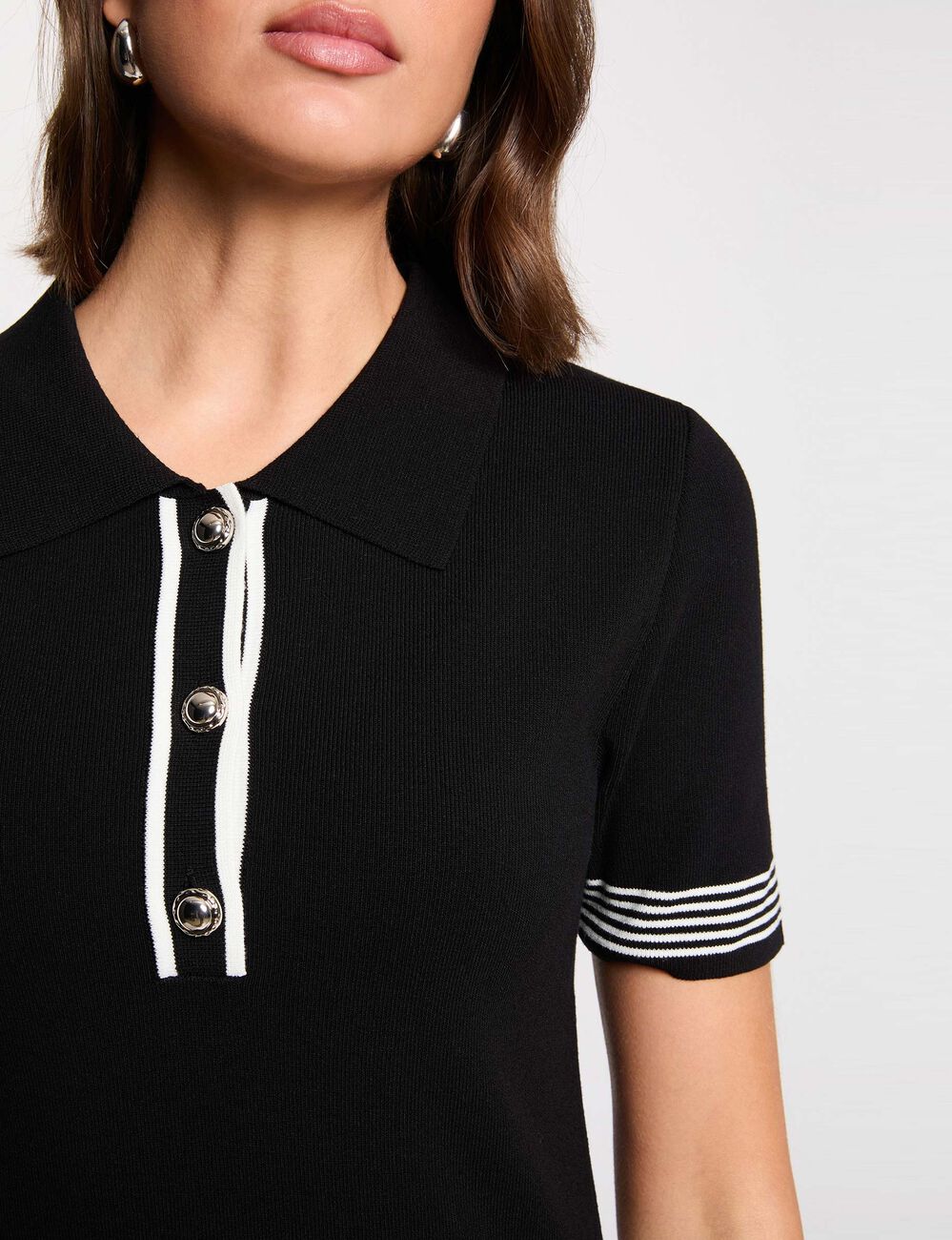 Robe tricot col polo noir femme
