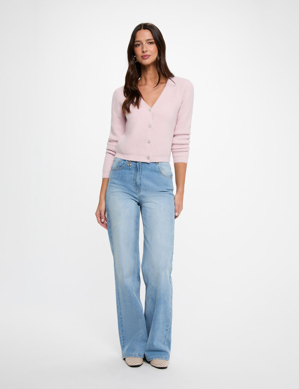Strickweste mit V-Ausschnitt pastellrosa damen