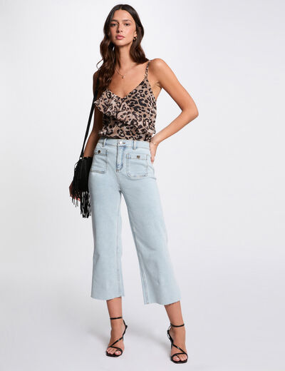 Pantalon jambe large 7/8ème denim bleach femme