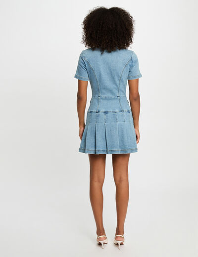 Robe courte trapèze en jean denim stone femme