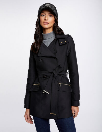 Trenchcoat mit Gürtel und Kapuze schwarz damen