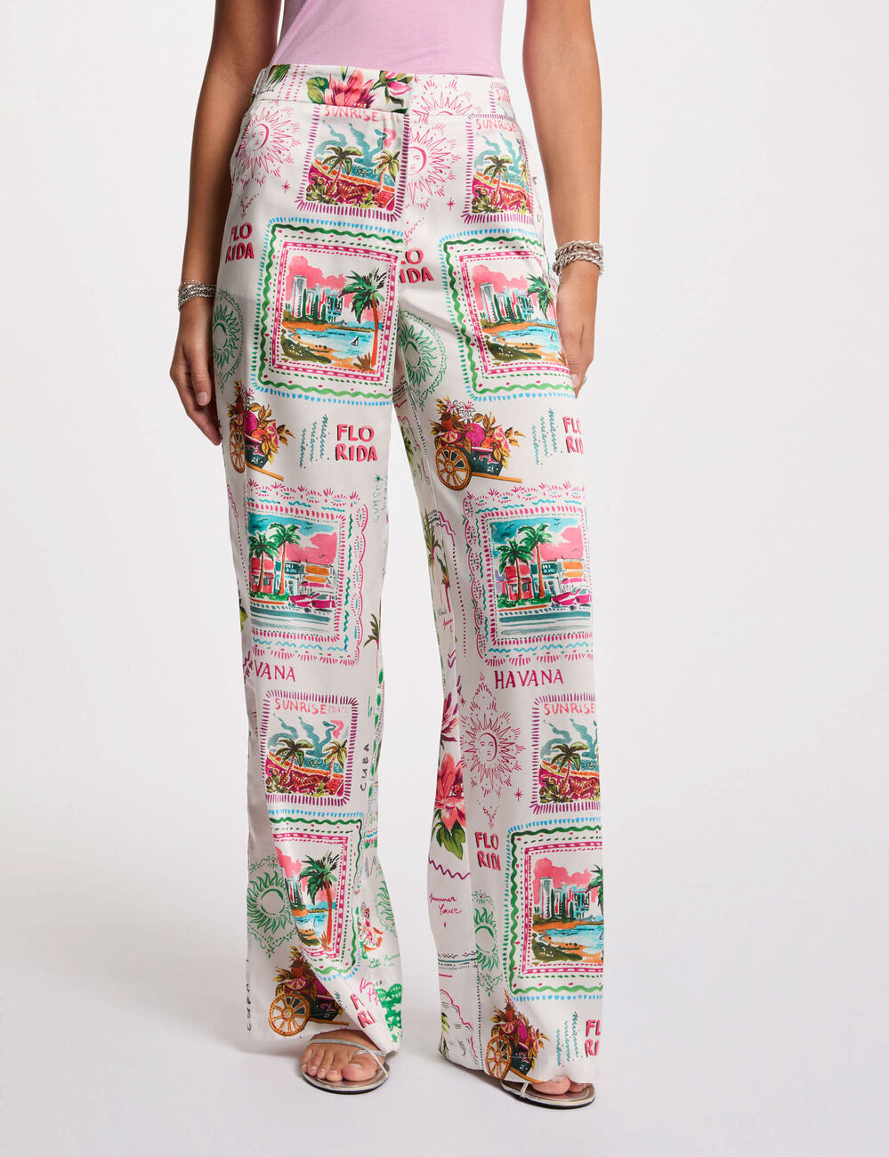 Pantalon large imprimé multicolore femme