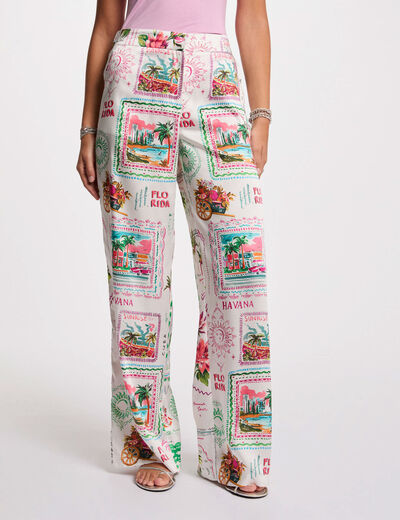 Pantalon large imprimé multicolore femme