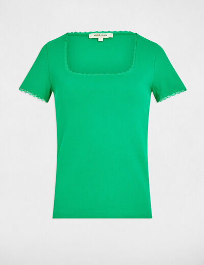 Geripptes Kurzarm-T-Shirt smaragdgrün damen