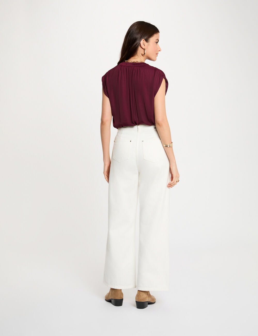 Kurzarm Satinbluse pflaume damen