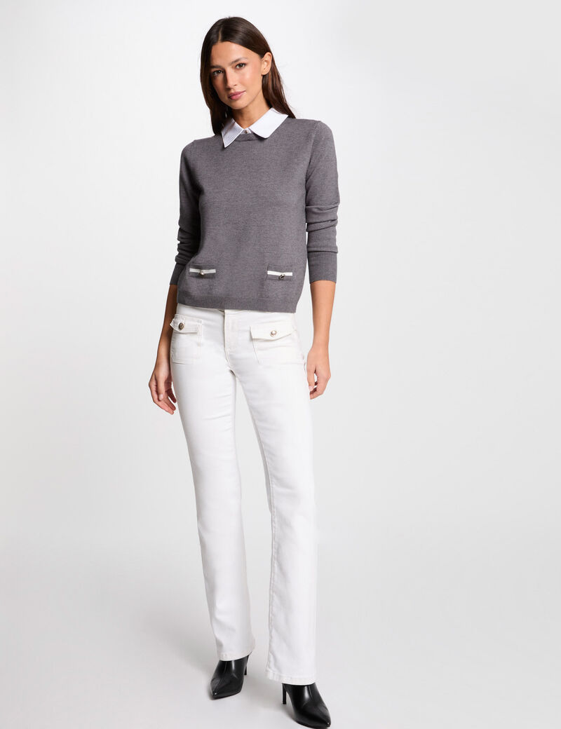 pullover mit hemdkragen gris clair damen Pullover mit Hemdkragen gris clair damen