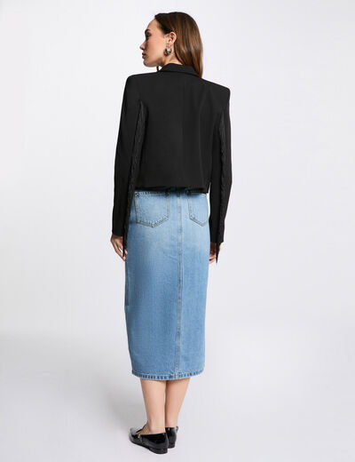 Blazer mit Fransen schwarz damen