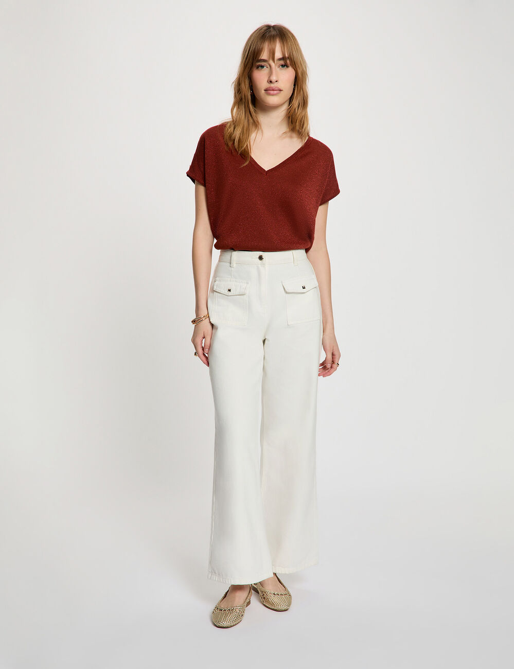 Oversize-Pullover mit V-Ausschnitt cognacbraun damen