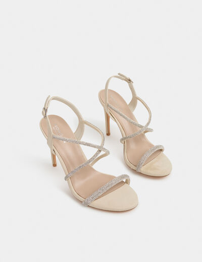 Sandalen mit Strasssteinen elfenbein damen