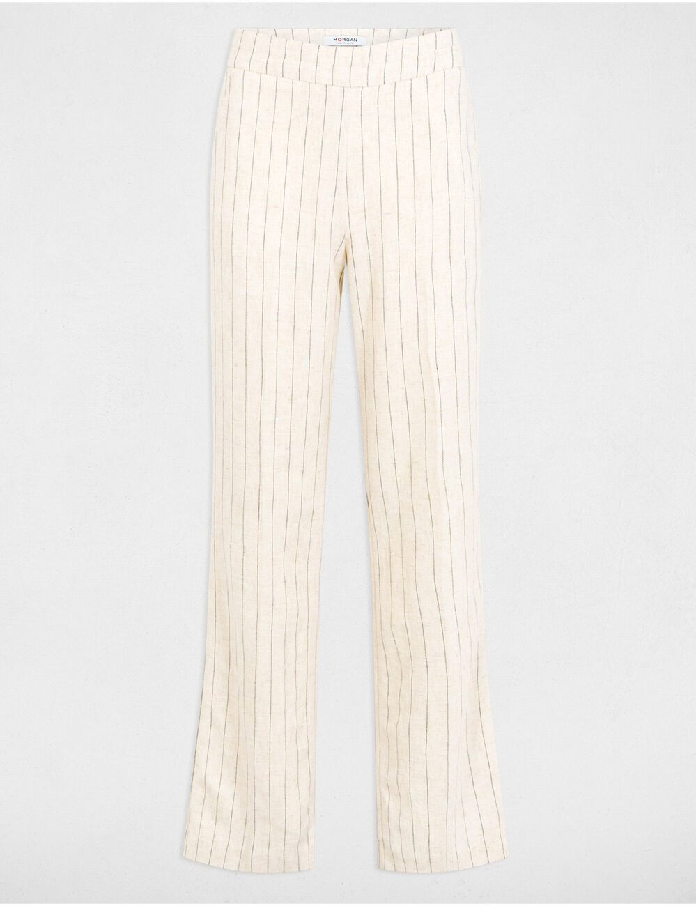 Pantalon large rayé beige femme