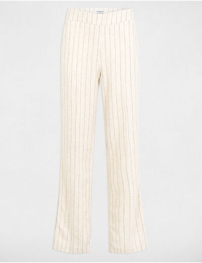 Weit geschnittene gestreifte Hose beige damen