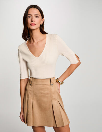 Pullover mit V-Ausschnitt elfenbein damen