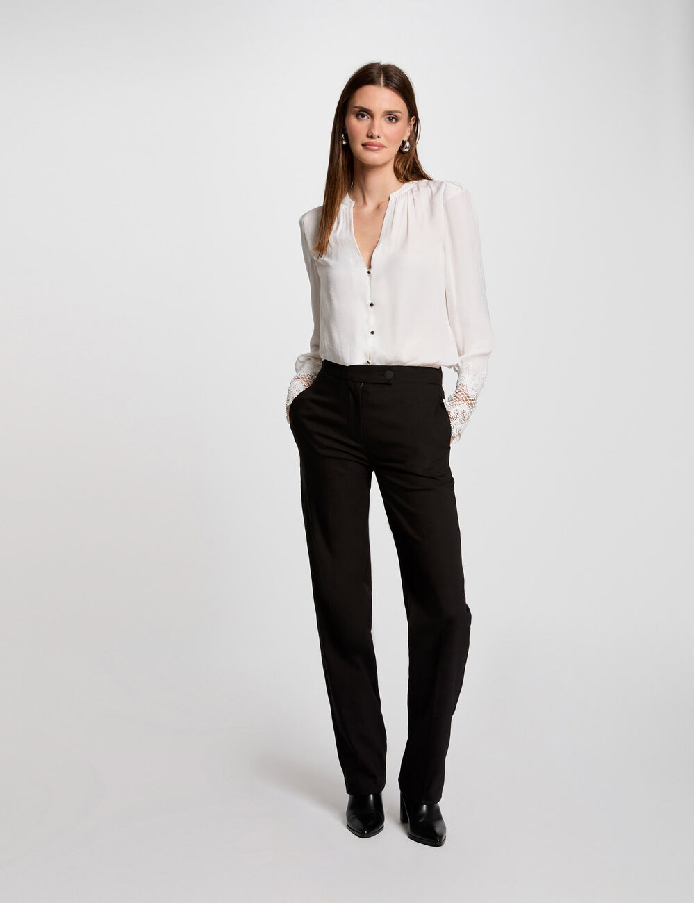 Hemd mit langen Ärmeln aus Satin elfenbein damen