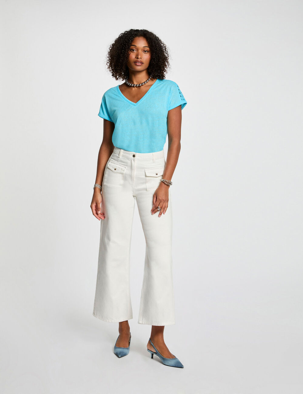T-shirt manches courtes bleu ciel femme