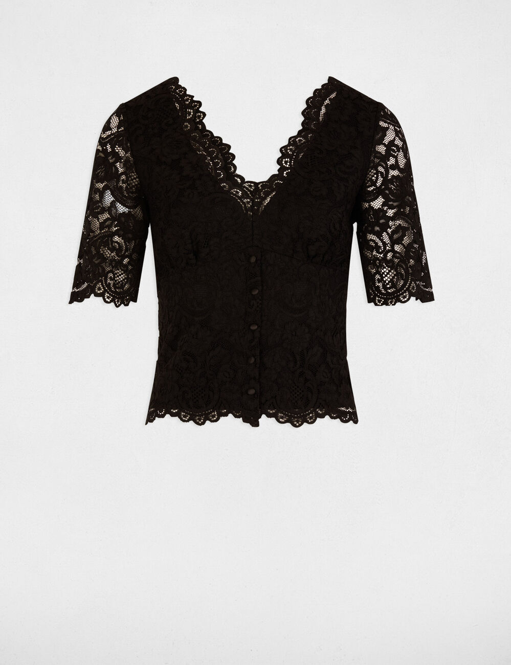 3/4-Arm-Shirt mit Spitze schwarz damen