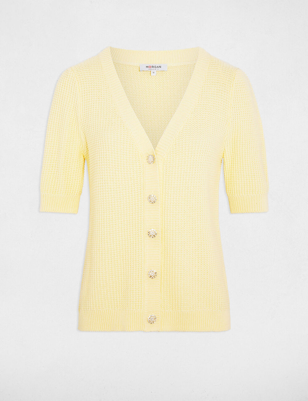 Gilet ajust&eacute; col v jaune pastel femme