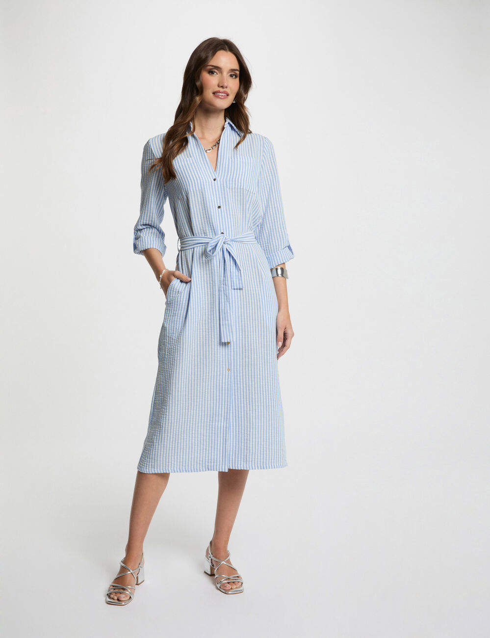 Robe droite rayée bleu femme