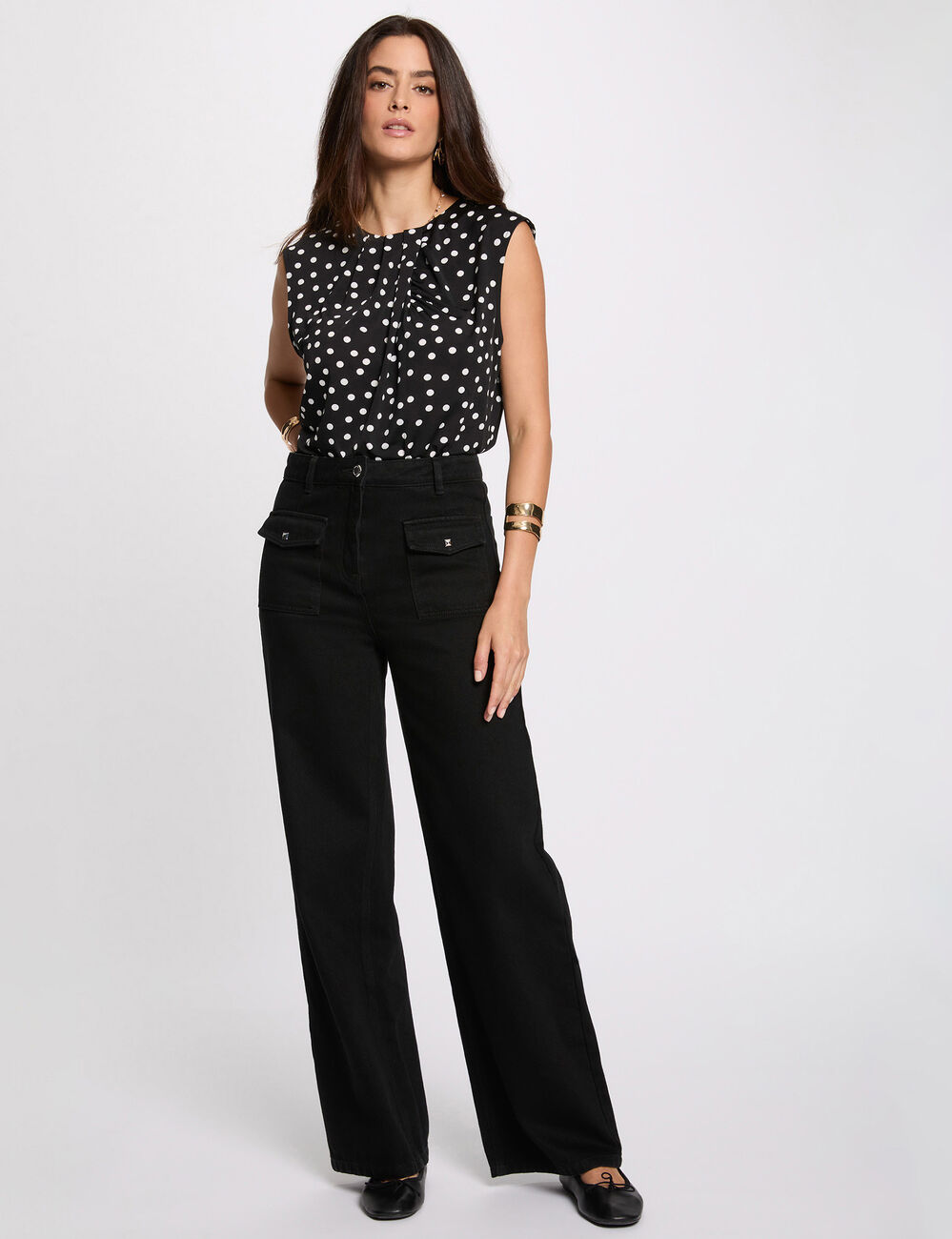 T-shirt court sans manches noir femme