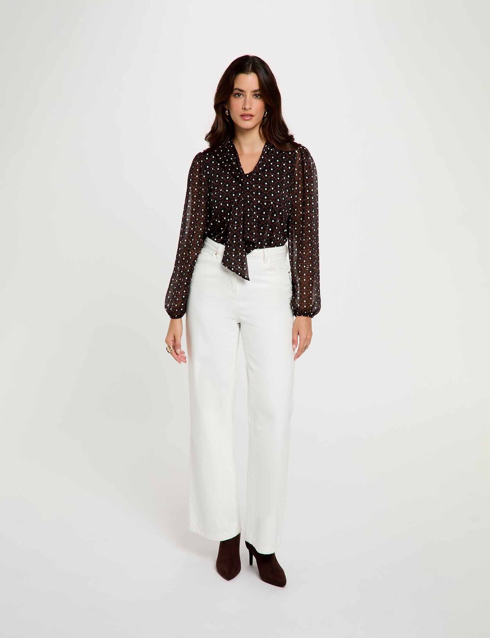 Blouse voile col lavalli&egrave;re multicolore femme