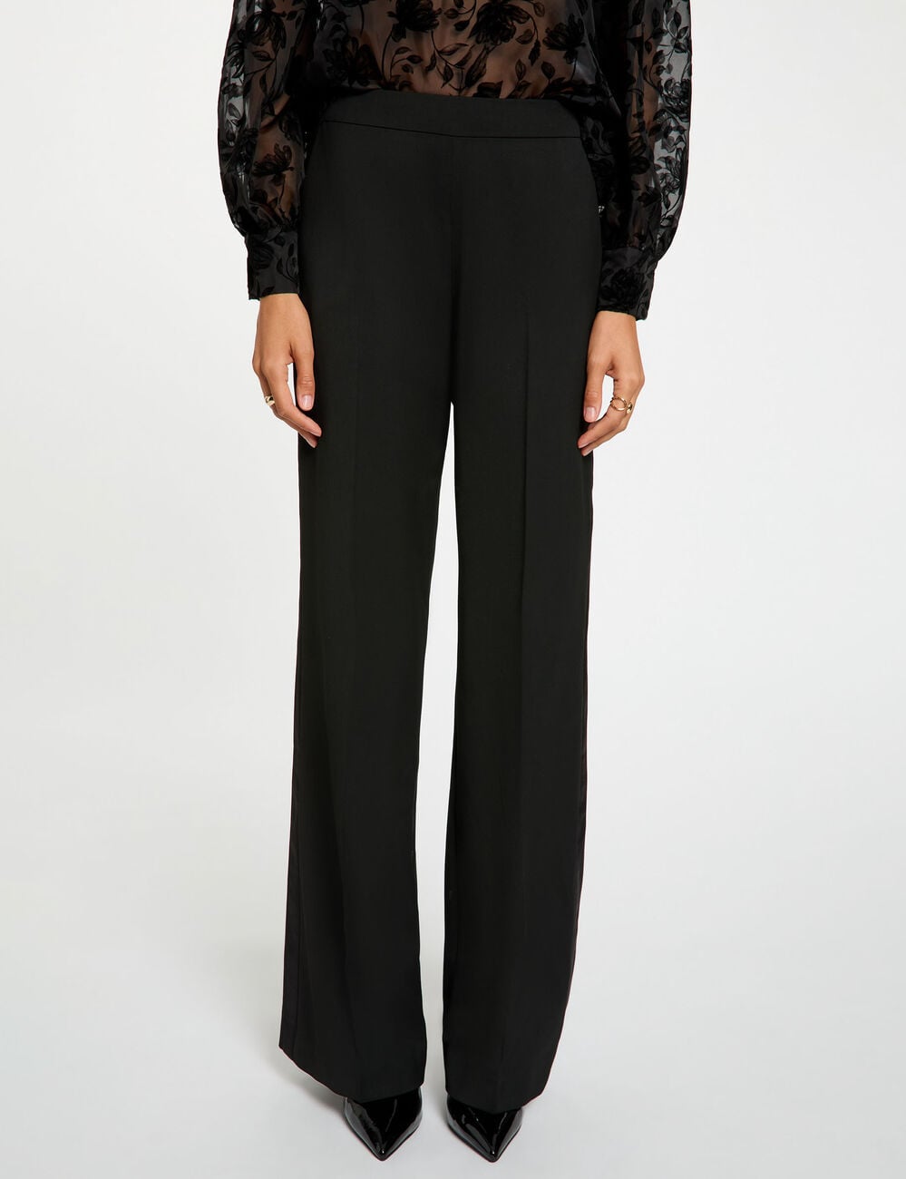 Pantalon droit satin noir femme