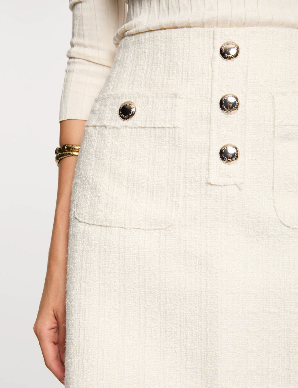 Jupe courte tweed ivoire femme