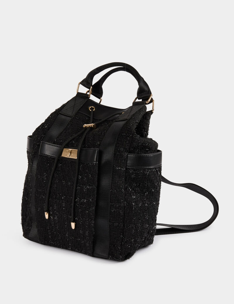 Sac à dos tweed noir femme