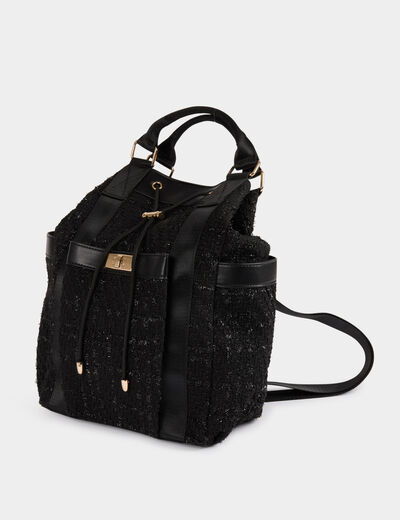Sac à dos tweed noir femme