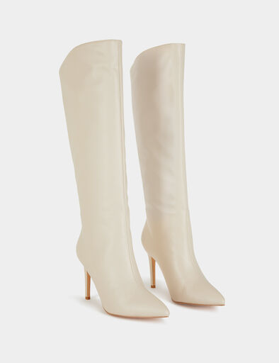 bottes hautes a talons aiguilles en cuir ivoire femme Bottes hautes à talons aiguilles en cuir ivoire femme