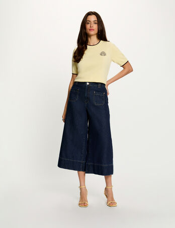 Pull manches courtes jaune pastel femme