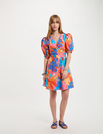 Robe courte évasée imprimée multicolore femme