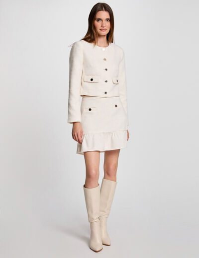 Jupe courte tweed ivoire femme